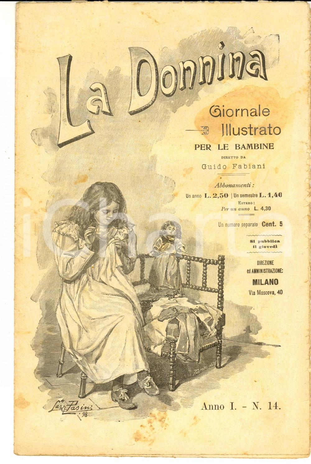 Giornale, rivista storica 1899 LA DONNINA Giornale per bambine  La disgrazia di Momo Anno 1 nÂ° 14 1
