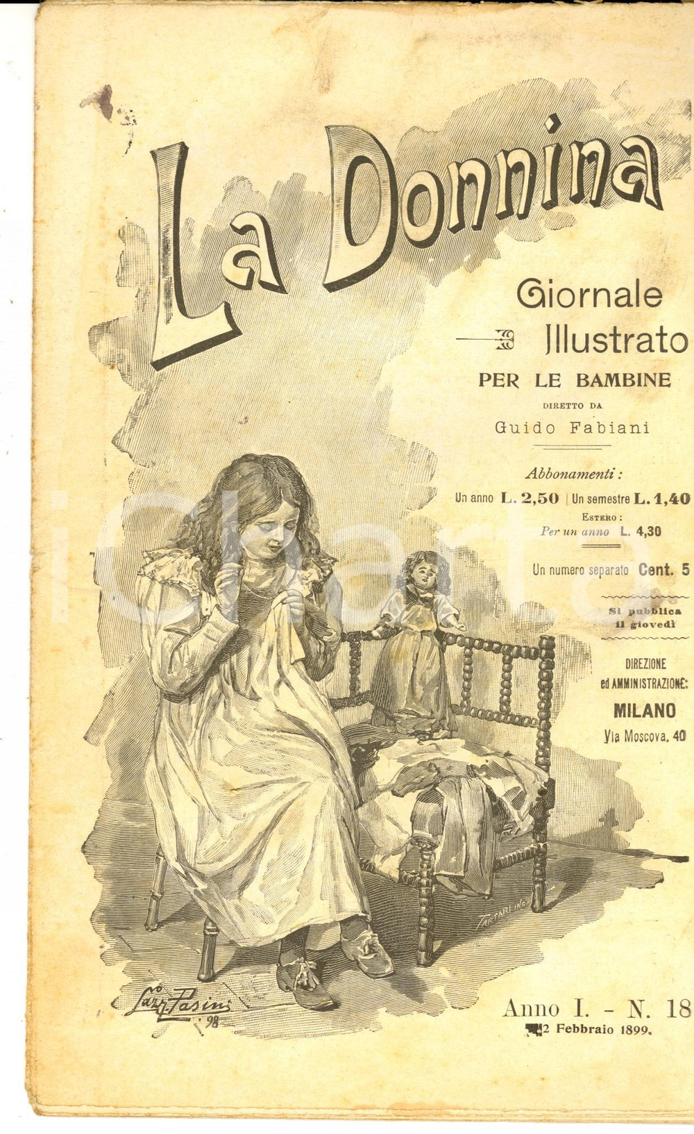 Giornale, rivista storica 1899 LA DONNINA Giornale per bambine  La giocata di Michele Anno 1 nÂ° 18 1