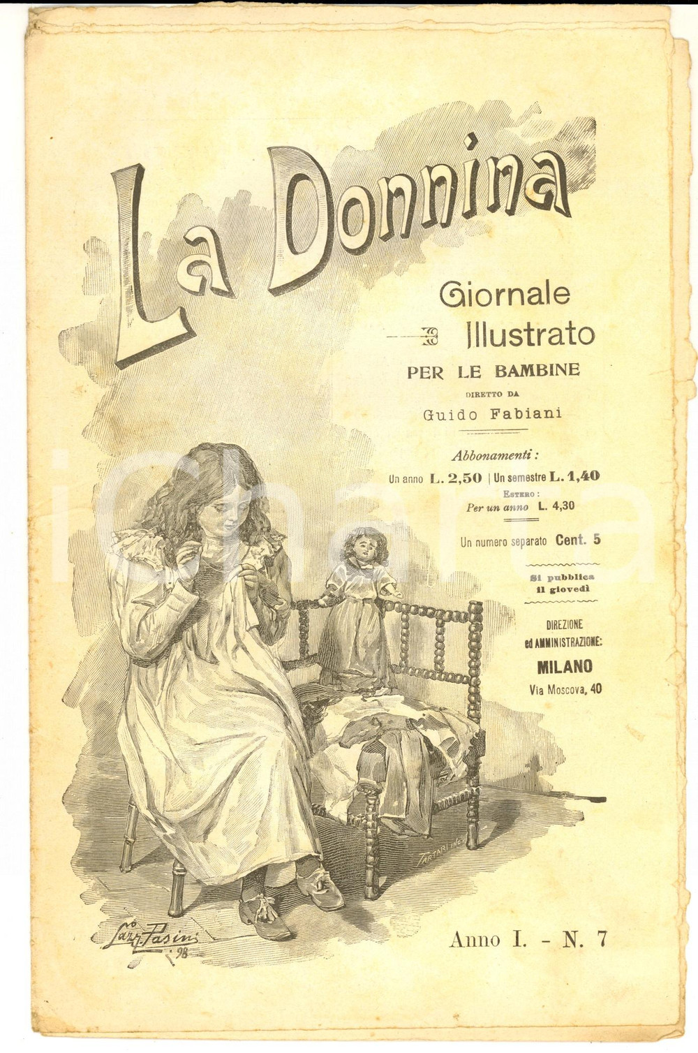 Giornale, rivista storica 1898 LA DONNINA Giornale per bambine  Il celebre Sgorbietti Anno 1 nÂ°7 1