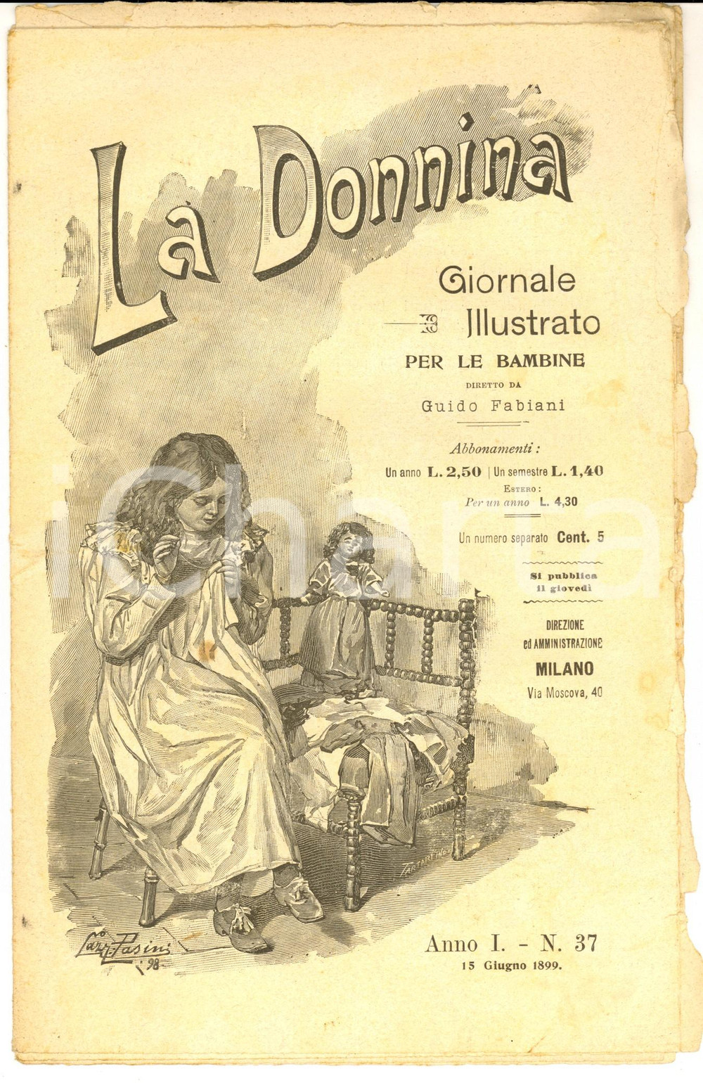 Giornale, rivista storica 1899 LA DONNINA Giornale per bambine  Siate sinceri Anno 1 nÂ° 37 1