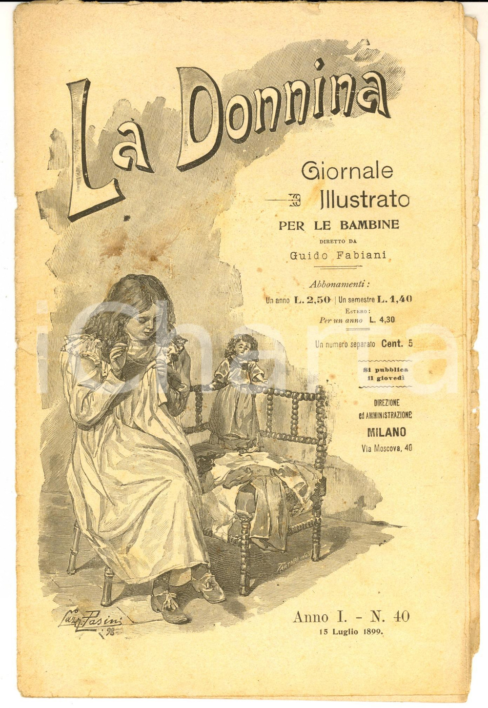 Giornale, rivista storica 1899 LA DONNINA Giornale per bambine  Aiuta il prossimo tuo Anno 1 nÂ°40 1