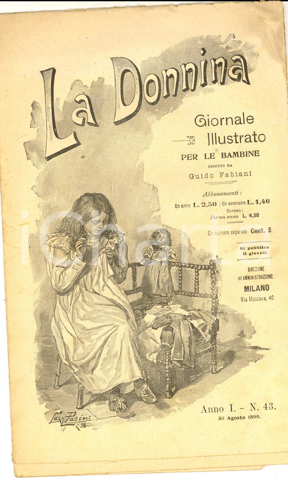 Giornale, rivista storica 1899 LA DONNINA Giornale per bambine  I calzoncini grigi Anno 1 nÂ°43 1