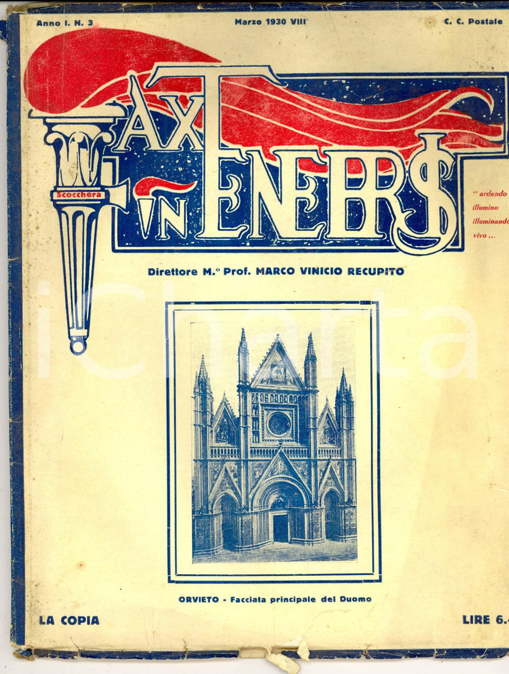 Giornale, rivista storica 1930 FAX IN TENEBRIS Istituto Musicale Italiano  Francesco Cilea Rivista 1