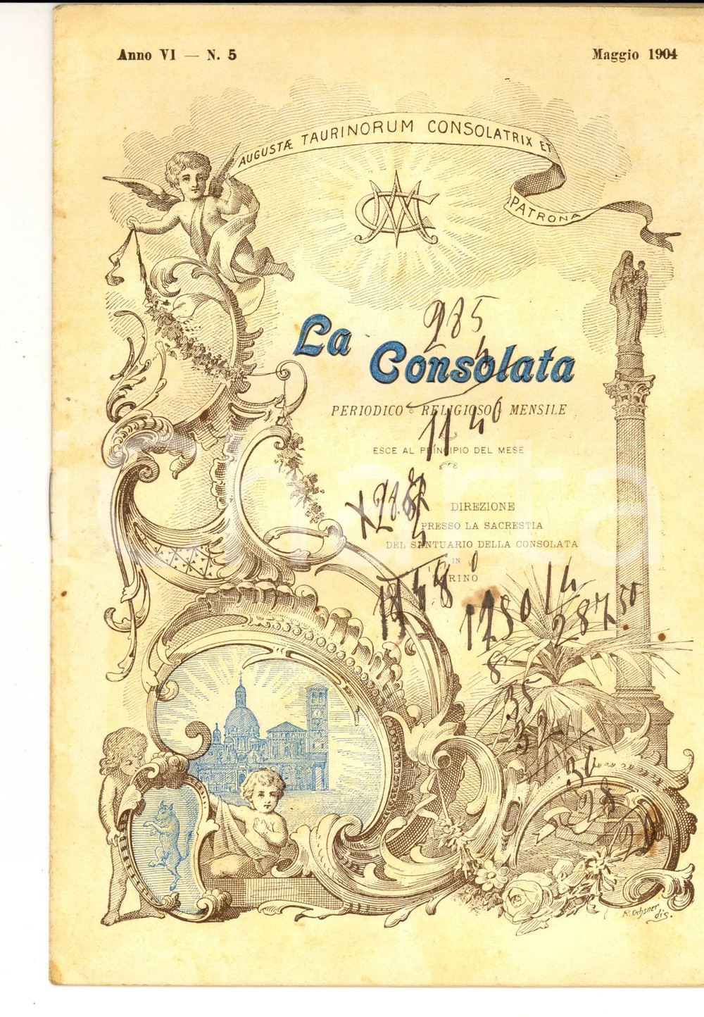 Giornale, rivista storica 1904 TORINO La Consolata  Pastorale del card. RICHELMY Rivista anno VI nÂ° 5 1