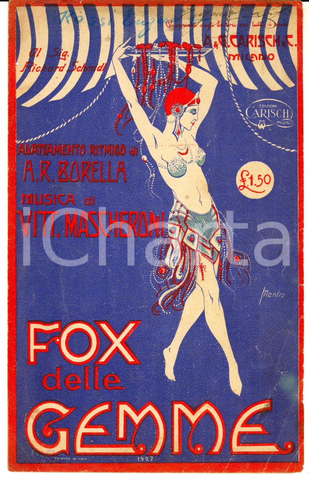 Oggetto da collezione cartaceo 1927 BORELLA  MASCHERONI Fox delle gemme Spartito CARISCH MILANO 1