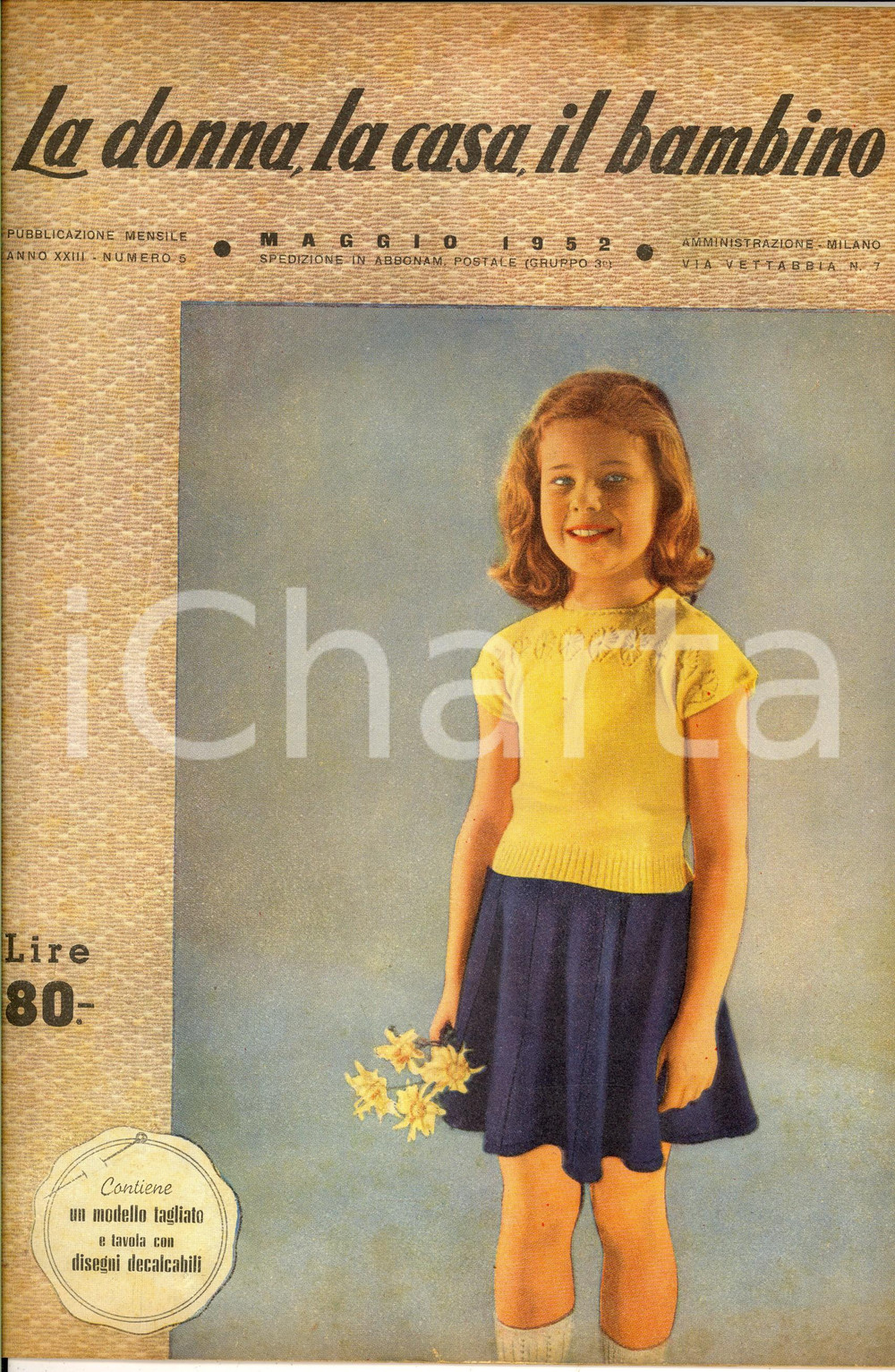 Giornale, rivista storica 1952 LA DONNA, LA CASA, IL BAMBINO Fazzoletti Rivista anno XXIII nÂ° 5 1