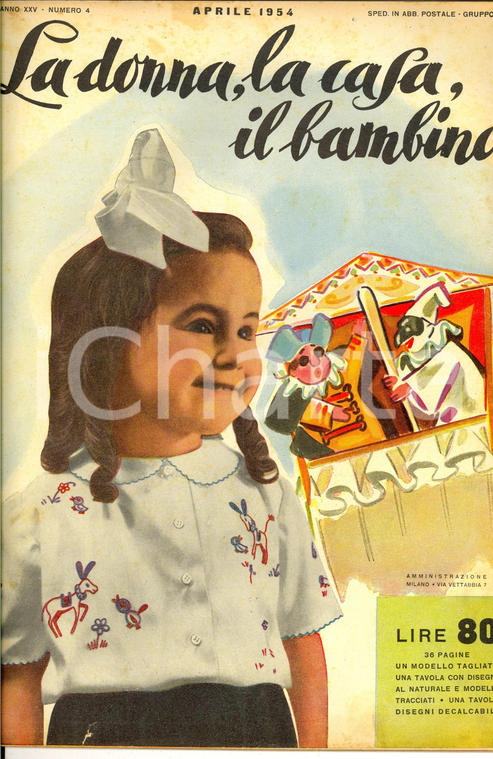 Giornale, rivista storica 1954 LA DONNA, LA CASA, IL BAMBINO Asciugamani ricamati Rivista anno XXV nÂ°4 1
