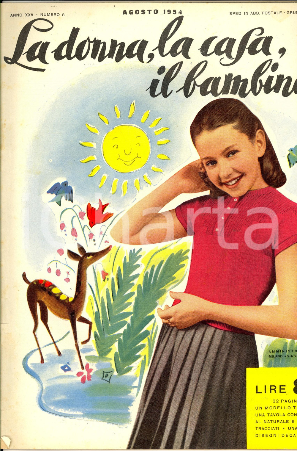Giornale, rivista storica 1954 LA DONNA, LA CASA, IL BAMBINO Accessori ricamati Rivista anno XXV nÂ°8 1