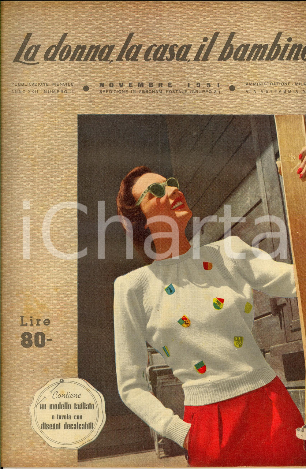 Giornale, rivista storica 1951 LA DONNA, LA CASA, IL BAMBINO Scatola portafazzoletti Rivista anno XXII 11 1