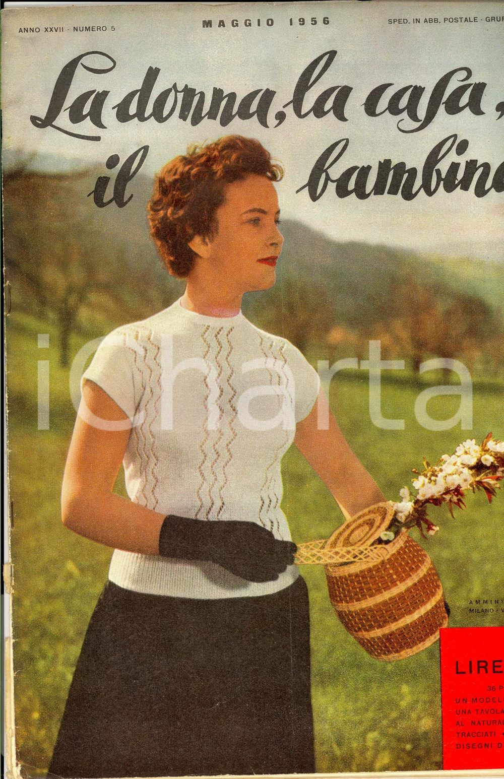 Giornale, rivista storica 1956 LA DONNA, LA CASA, IL BAMBINO Inedite tovaglie Rivista anno XXVII nÂ° 5 1