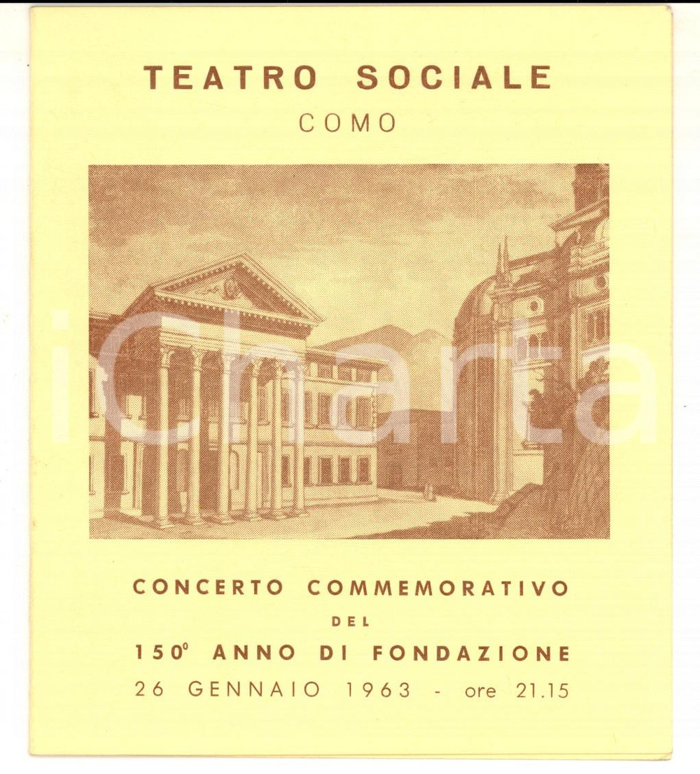Materiale pubblicitario d’epoca 1963 COMO TEATRO SOCIALE  Concerto 150Â° anno di fondazione Programma 1