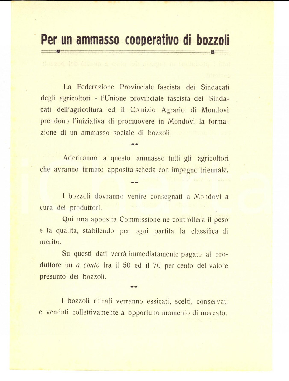 Documento originale, autentico 1940 ca MONDOVI  CN Per un ammasso cooperativo di bozzoli Volantino 1