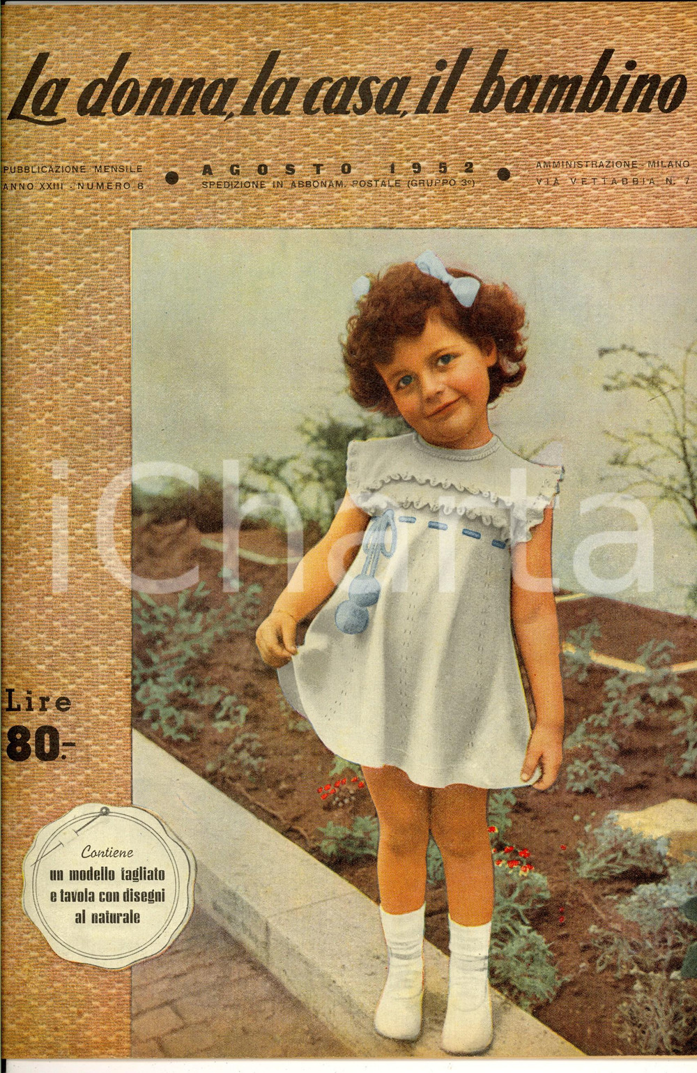 Giornale, rivista storica 1952 LA DONNA, LA CASA, IL BAMBINO Lenzuolini per culle Rivista anno XXIII nÂ°8 1