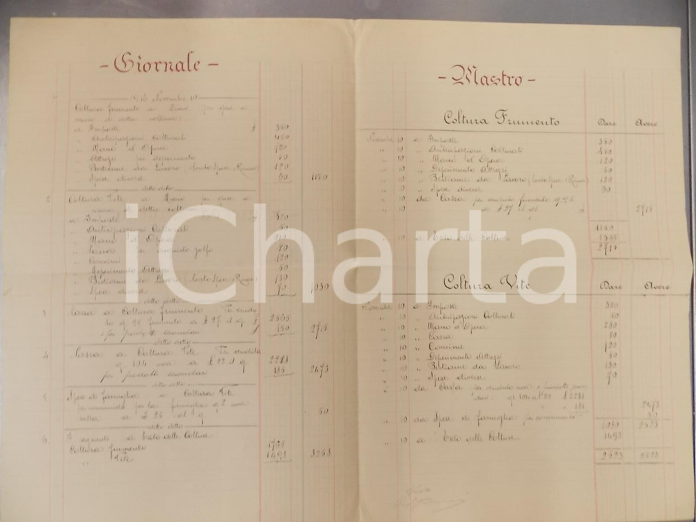 Documento originale, autentico 1916 AREA TOSCANA Esercizio di gestione di un azienda rurale  Giornale e mastro 1