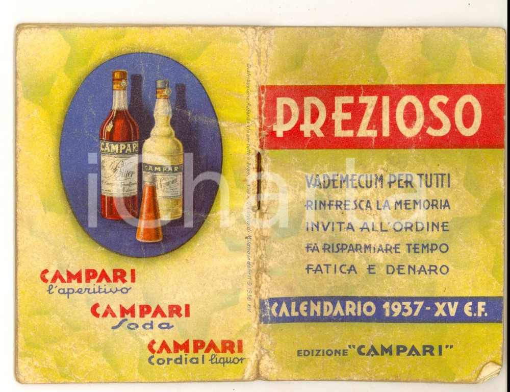 Oggetto da collezione cartaceo 1937 MILANO CAMPARI  Vademecum PREZIOSO  per tutti con calendario 1