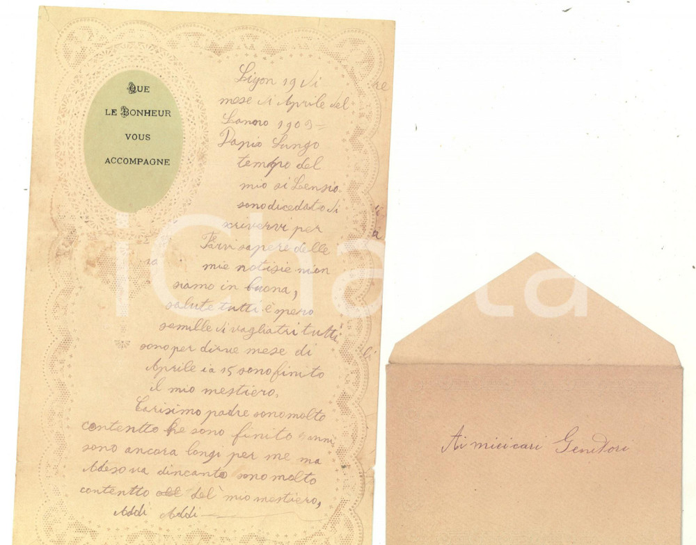 Manoscritto, lettera originale 1903 LYON F Lettera dell operaio emigrato Pietro TONIONE alla famiglia 1