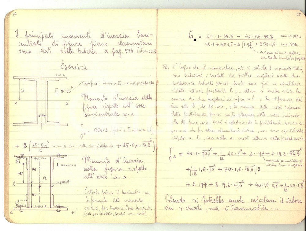 Oggetto da collezione cartaceo 1940 ca Scuola GEOMETRI Allievo RONCORONI  Quaderno costruzioni 70 pp. 1