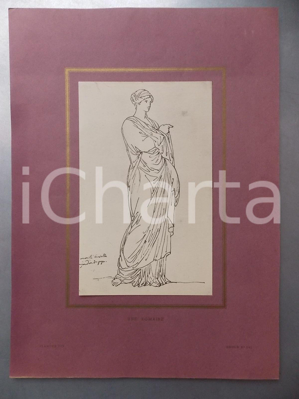 Stampa, bozzetto originale 1920 ca ARTE Une romaine  Jardin du Pape Planche 113 Dessin nÂ° 142 28x38 cm 1