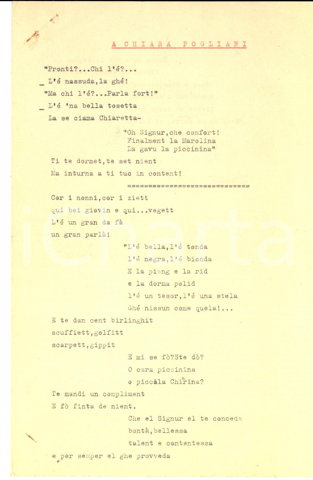1948 MILANO Giuseppina MAGRI - A Chiara Pogliani *Poesia dialettale INEDITA