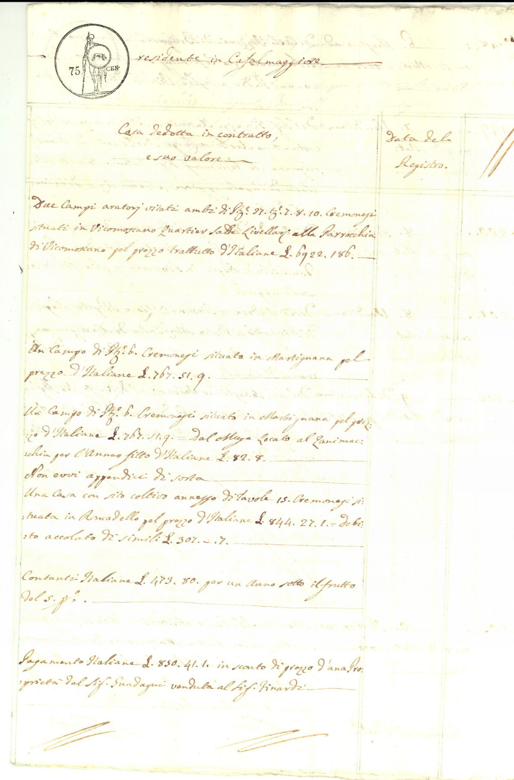 Documento originale, autentico Settembre 1815 CASALMAGGIORE CR Repertorio atti del notaio Giuseppe CONTESINI 1