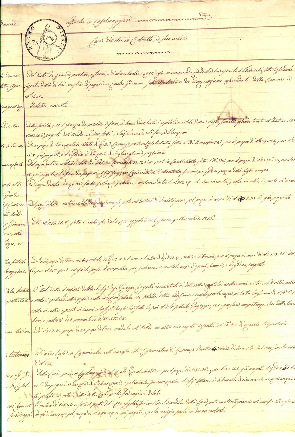 Documento originale, autentico Novembre 1815 CASALMAGGIORE CR Repertorio atti del notaio Francesco BRINA 1