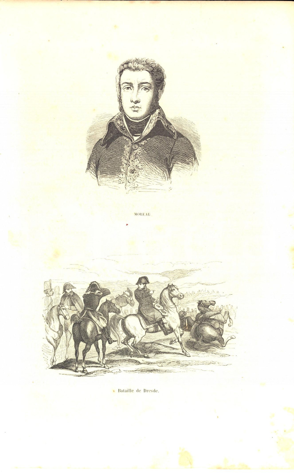 Stampa, bozzetto originale 1850 ca NAPOLEON Bataille de DRESDE  MOREAU Stampa antica cm 17x27 1