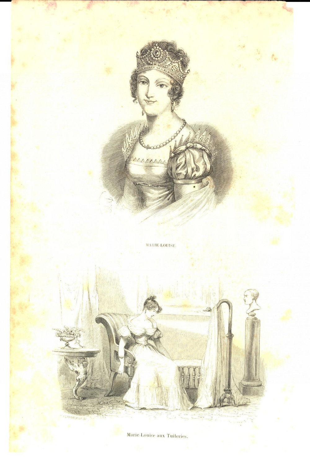 Stampa, bozzetto originale 1850 ca Marie Louise aux Tuileries  Stampa NAPOLEONICA cm 17x27 1