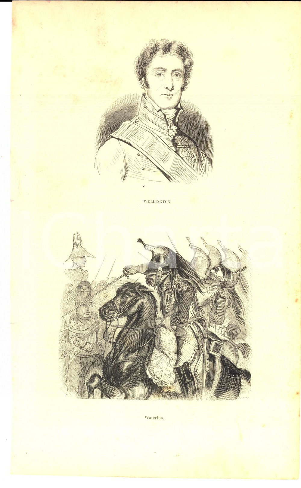 Stampa, bozzetto originale 1850 ca Bataille de Waterloo  Wellington Stampa NAPOLEONICA cm 17x27 1