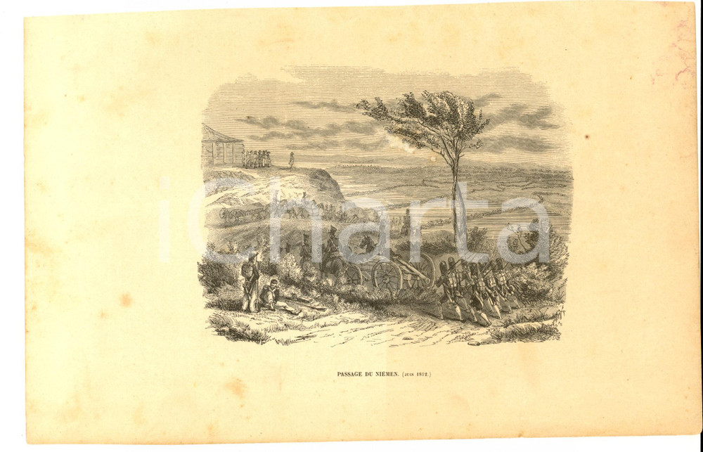 Stampa, bozzetto originale 1850 ca Passage du NIEMEN juin 1812 Stampa NAPOLEONICA cm 27x17 1