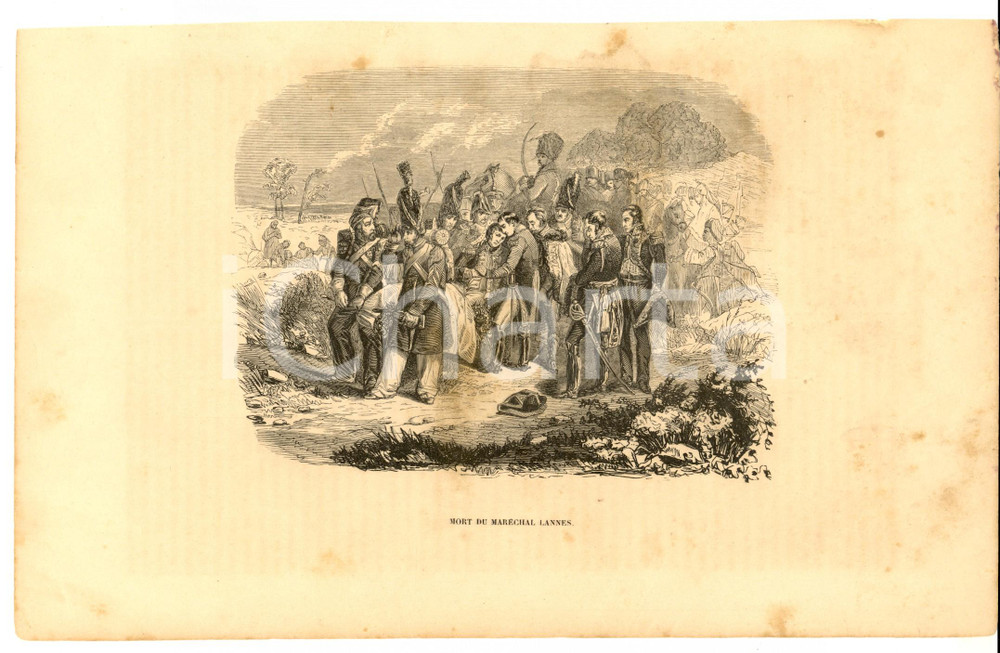 Stampa, bozzetto originale 1850 ca NAPOLEON Mort du marÃ©chal LANNES Stampa antica cm 27x17 1