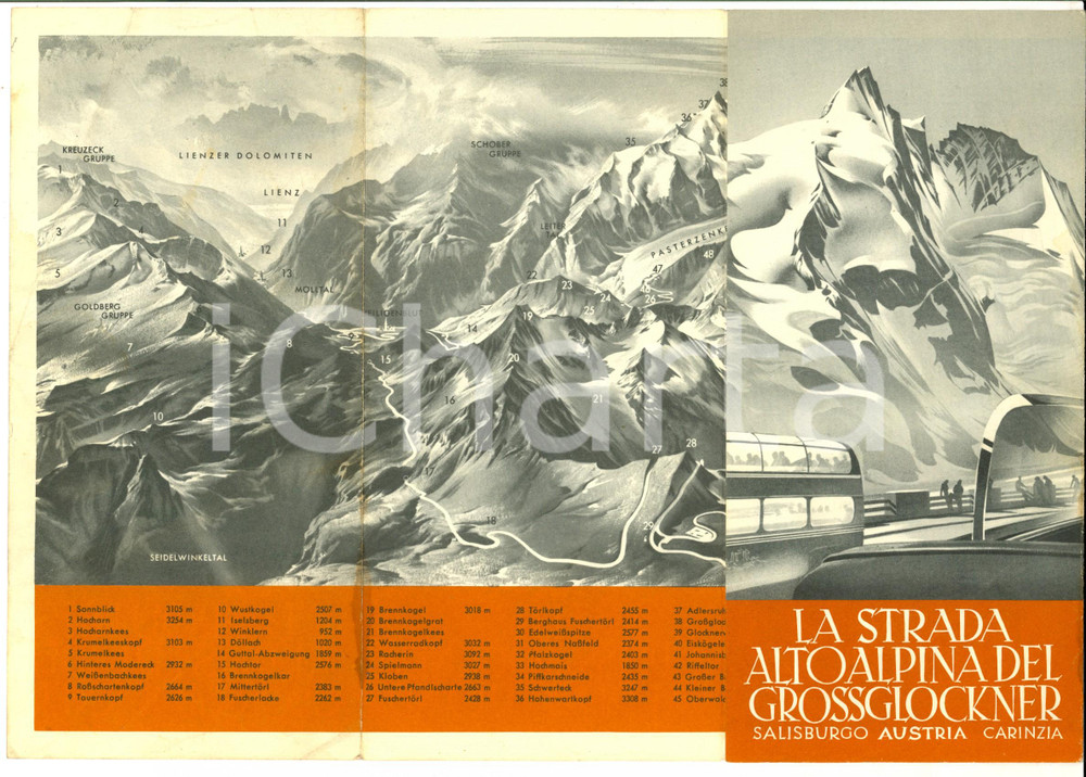Materiale pubblicitario d’epoca 1950 ca La strada alpina del GROSSGLOCKNER Pieghevole ILLUSTRATO TURISMO 1