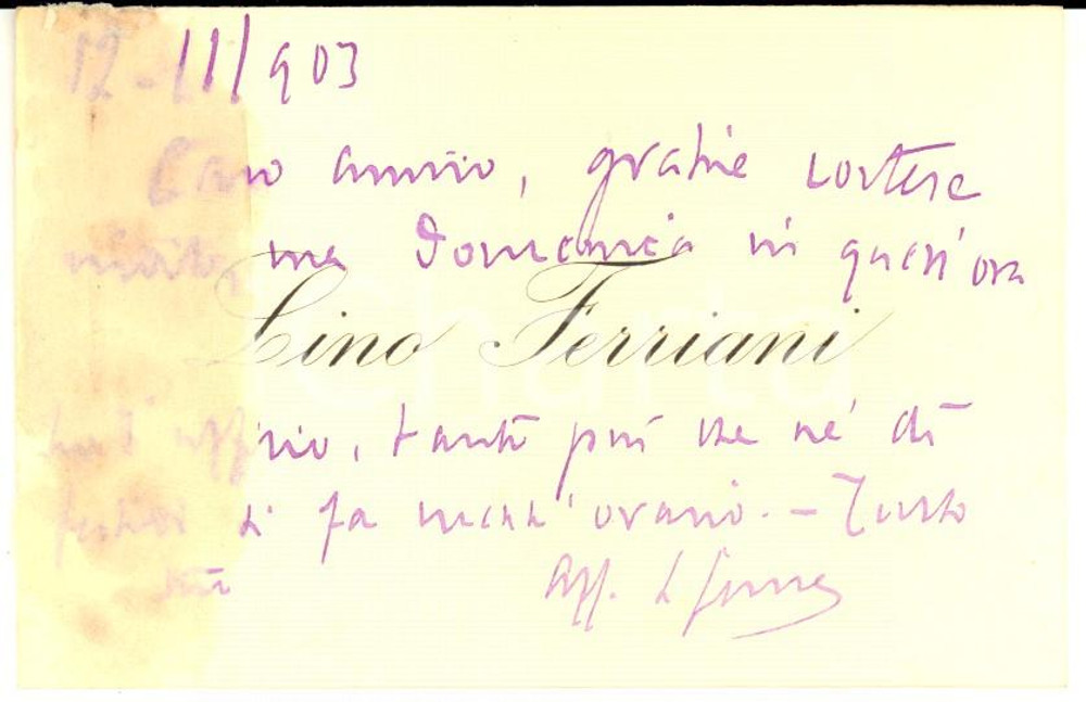 Autografo originale 1903 ROMA LINO FERRIANI Biglietto da visita con AUTOGRAFO 1