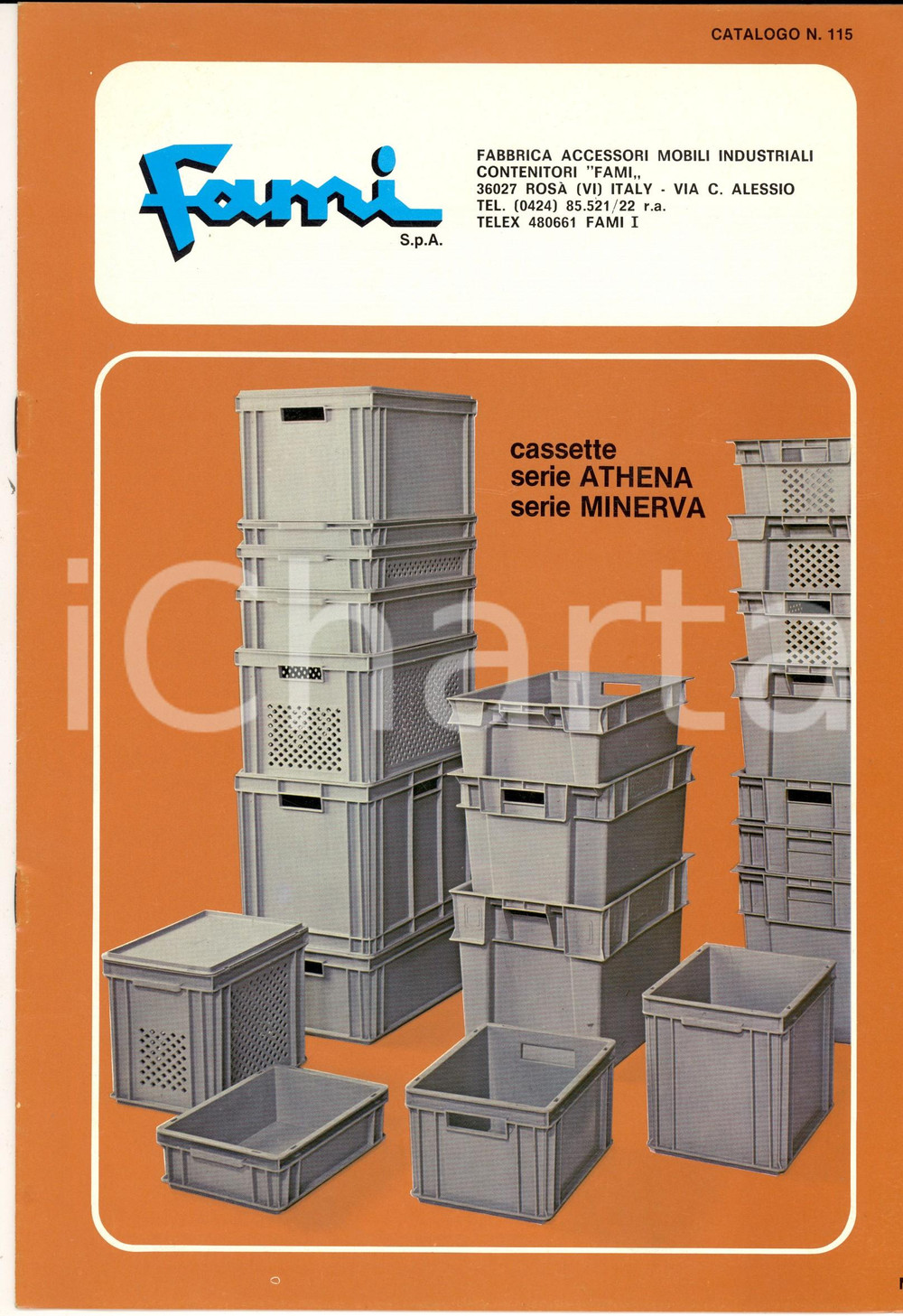 Materiale pubblicitario d’epoca 1970 ca ROSA  VI Ditta FAMI Catalogo ILLUSTRATO cassette ATHENA e MINERVA 1
