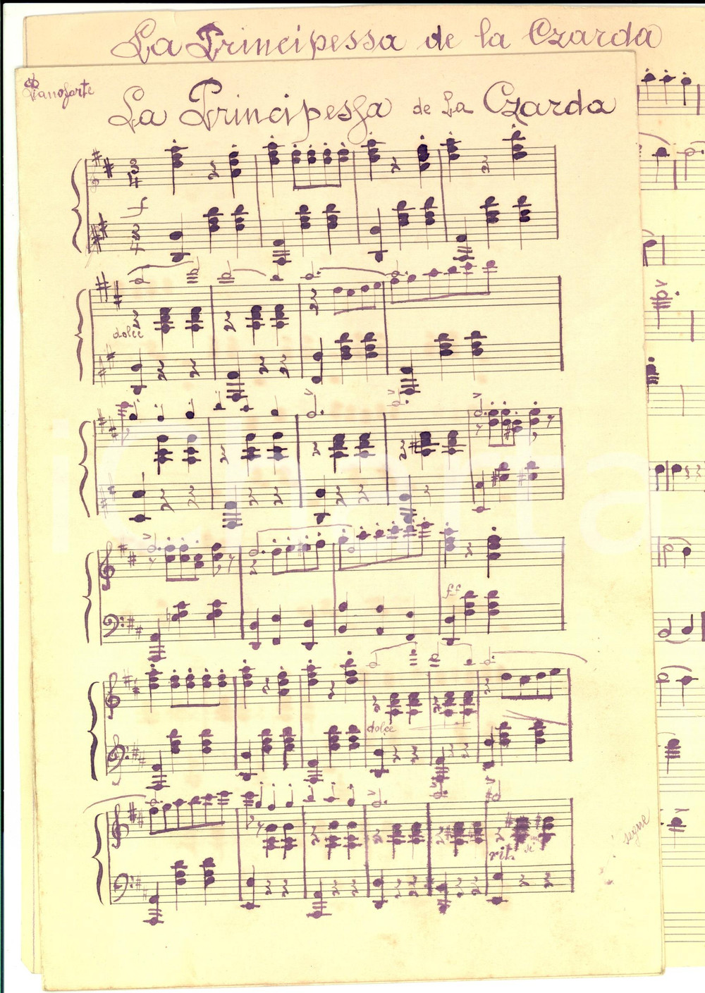 Oggetto da collezione cartaceo 1880 ca La principessa della Czarda Spartito manoscritto per pianoforte 1