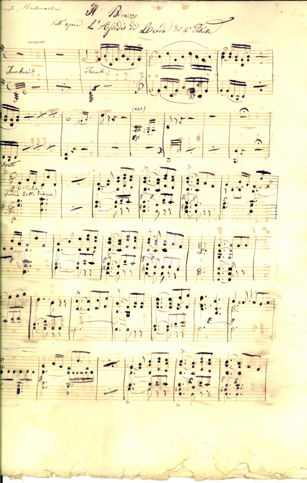 Oggetto da collezione cartaceo 1880 ca Errico PETRELLA Il bivacco  da L assedio di Leida Spartito 1
