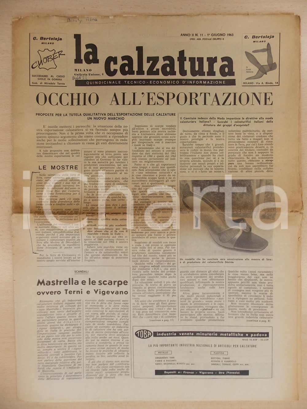 Giornale, rivista storica 1963 MILANO LA CALZATURA IX Mostra calzaturiera di STRA Rivista anno II nÂ° 11 1