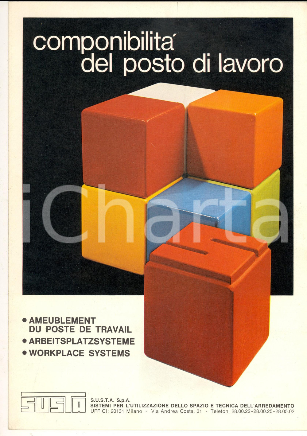 Materiale pubblicitario d’epoca 1970 ca MILANO Ditta SUSTA Arredamento da lavoro Catalogo ILLUSTRATO 1