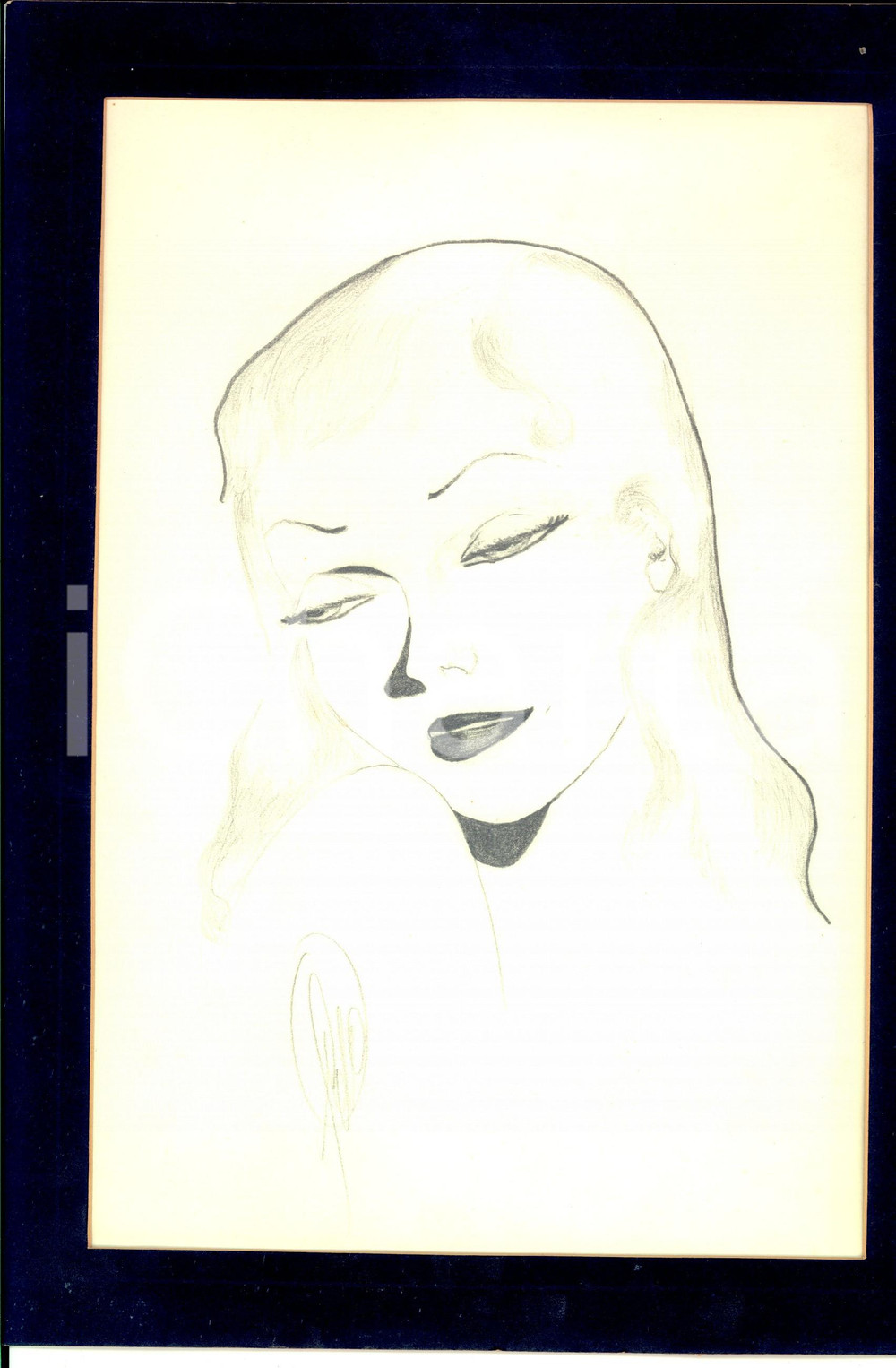 Opera d’arte autentica 1940 ca Ritratto di giovane donna Disegno originale A MATITA 23x33 cm 1