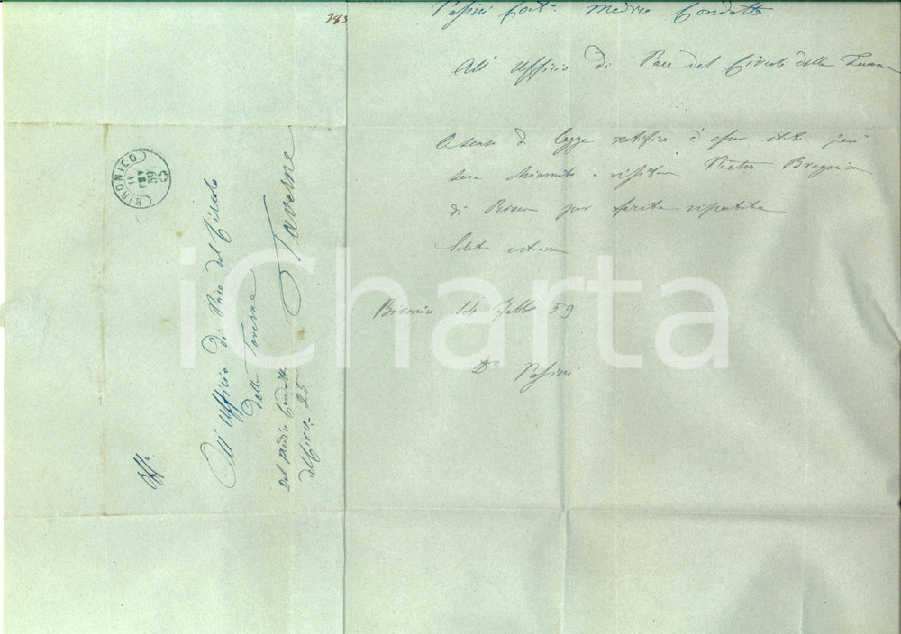 1859 BIRONICO (CH) Medico condotto PASINI visita il ferito Pietro BREGNIN 