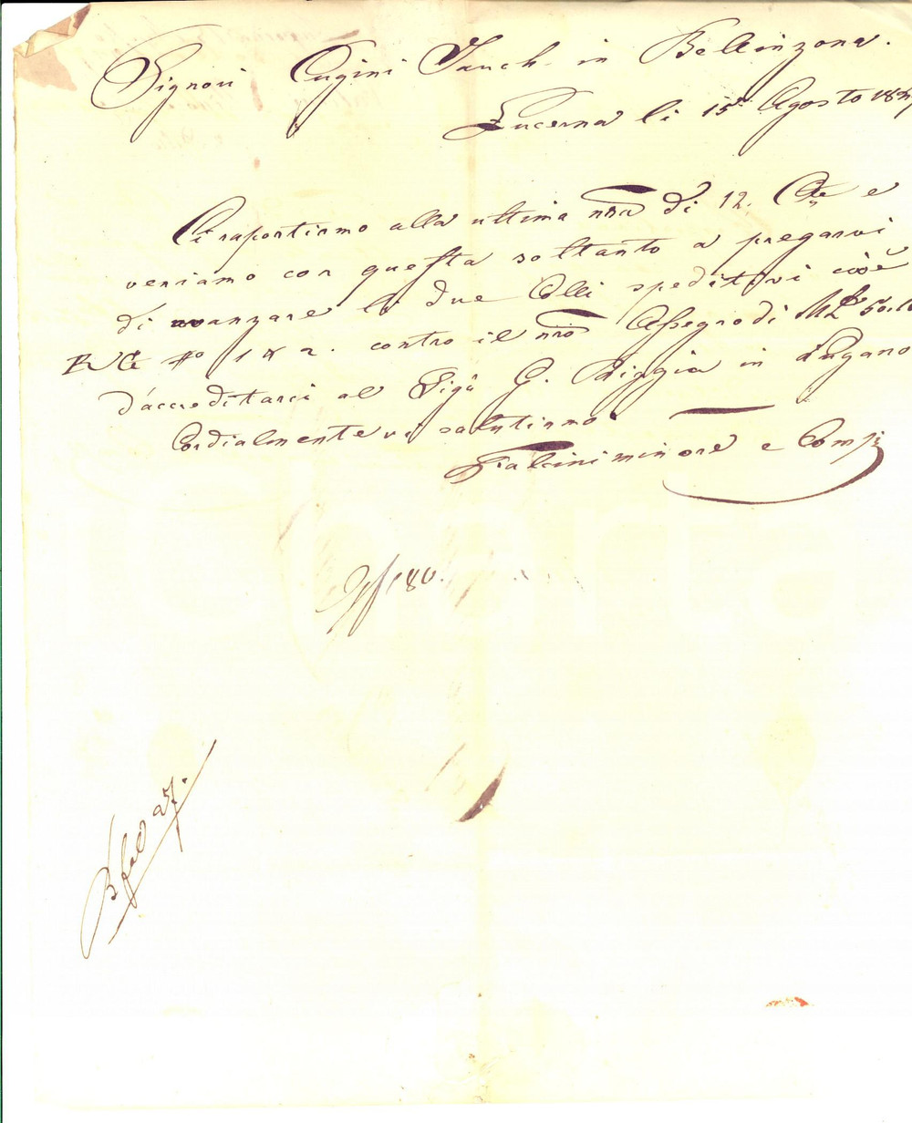 Manoscritto, lettera originale 1829 LUCERNA CH Lettera commerciale VALCINI MINORE & Comp. su colli spediti 1