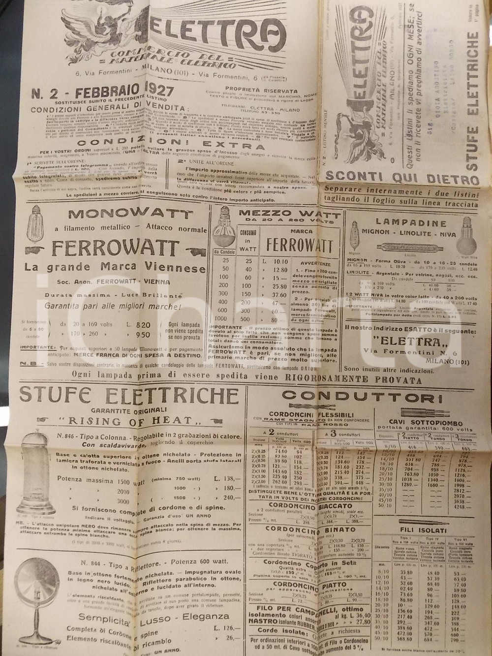 Materiale pubblicitario d’epoca 1927 MILANO Ditta ELETTRA Listino apparecchi elettrici ILLUSTRATO 1