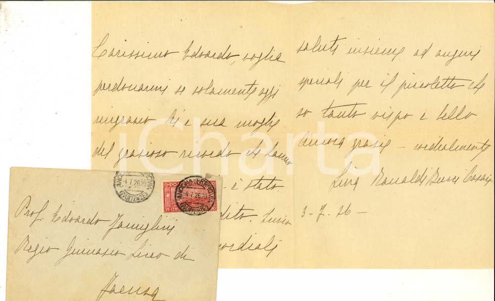 Manoscritto, lettera originale 1926 ANCONA Lettera di ringraziamento contessa Lina RANALDI BUCCI CASARI 1
