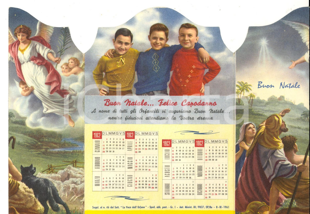 Oggetto da collezione cartaceo 1962 PADOVA Orfanotrofio Antoniano Maschile Biglietto finestra con calendario 1