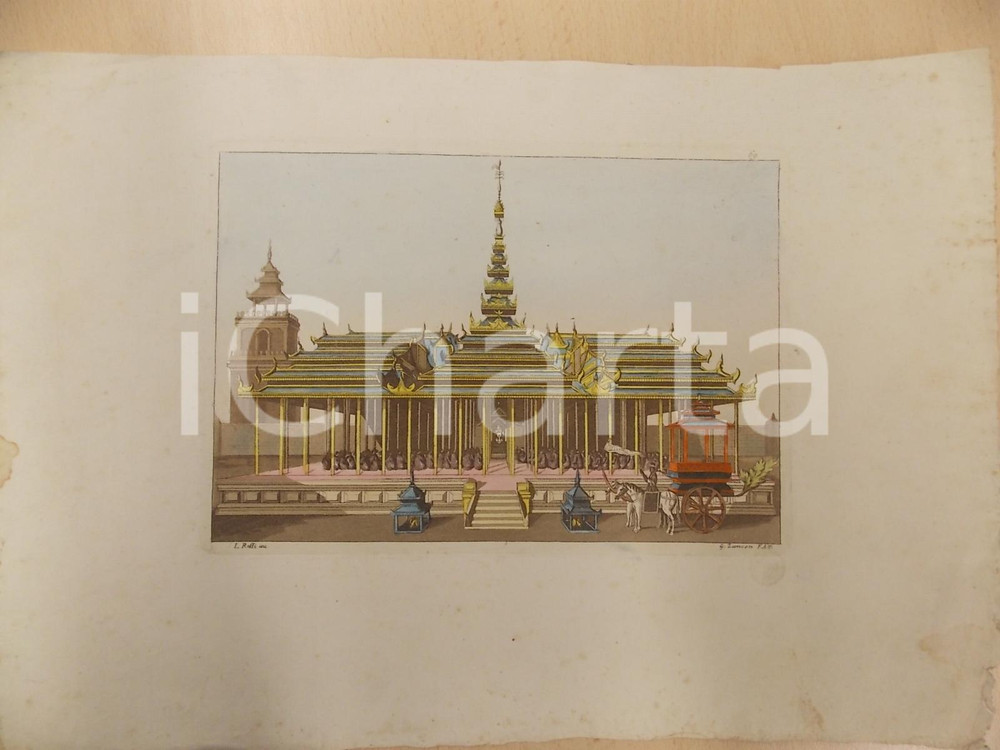 Stampa, bozzetto originale 1830 ca FERRARIO COSTUME ASIA Palazzo imperiale Inc. ROSSI  ZANCON 35x25 1