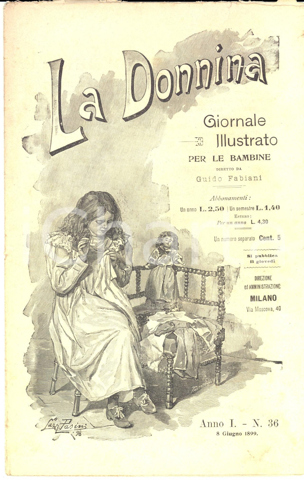 Giornale, rivista storica 1899 LA DONNINA Giornale per bambine  L anellino d oro Anno 1 nÂ° 36 1