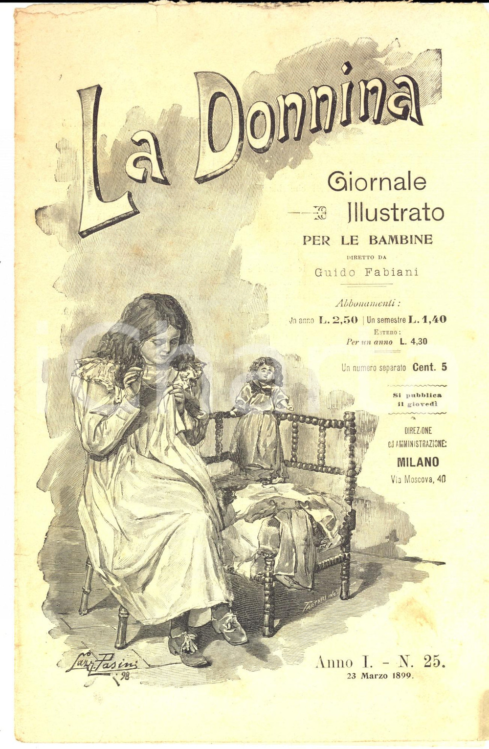 Giornale, rivista storica 1899 LA DONNINA Giornale per bambine  Uccelletto nero Anno 1 nÂ° 25 1