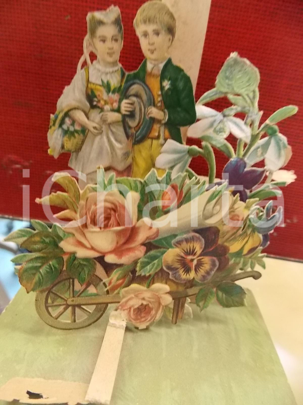 Documento originale, autentico 1892 COSTUMI Molti giorni felici Coppia di sposi matrimonio popup 9x11 1