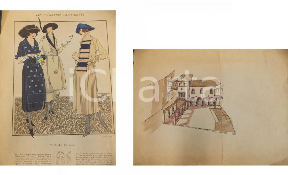 Stampa, bozzetto originale 1925 ca COMO Progetto Monumento ai Caduti  BROLETTO Disegno acquerellato a mano 1