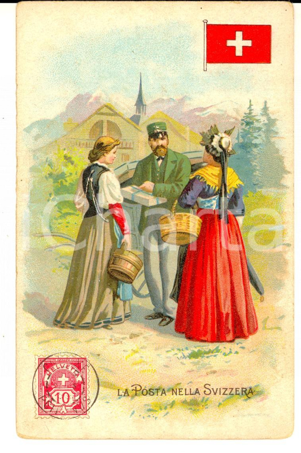Cartolina originale da collezione 1920 ca MILANO Posta nella SVIZZERA PubblicitÃ  LYSOFORM Achille BRIOSCHI 1