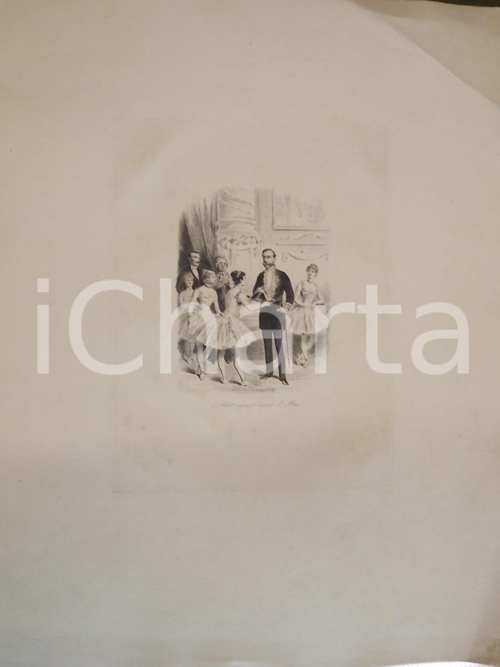 Stampa, bozzetto originale 1840 ca STAMPA Maestro con piccole ballerine inc. E. ABOT cm 24x32 1